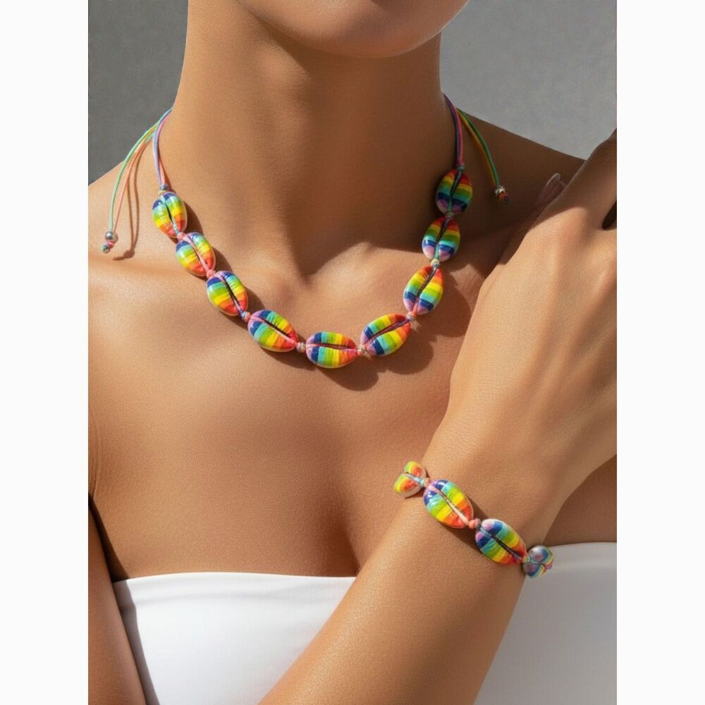 Cowrie Shell Necklace with Matching Seashell Bracelet